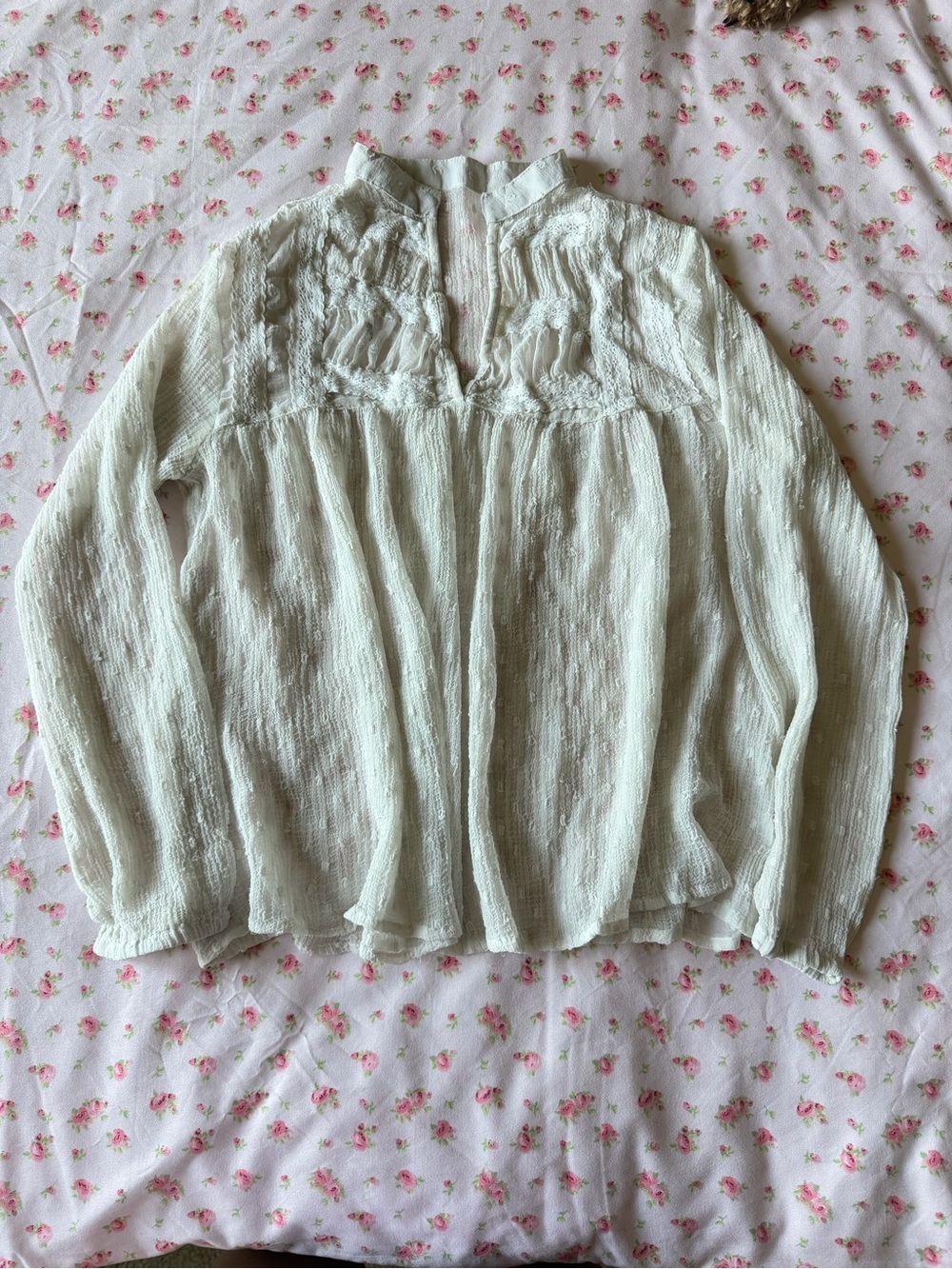 Others Follow Ivory Textured Peasant Blouse